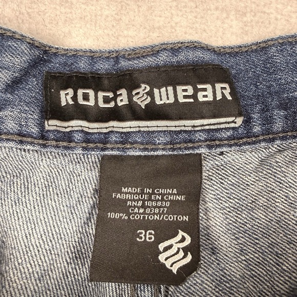 Vtg Roca Wear Jeans Men 36x30 Blue Denim Straight‎ Leg Y2K Embroidered Pocket - Picture 5 of 13